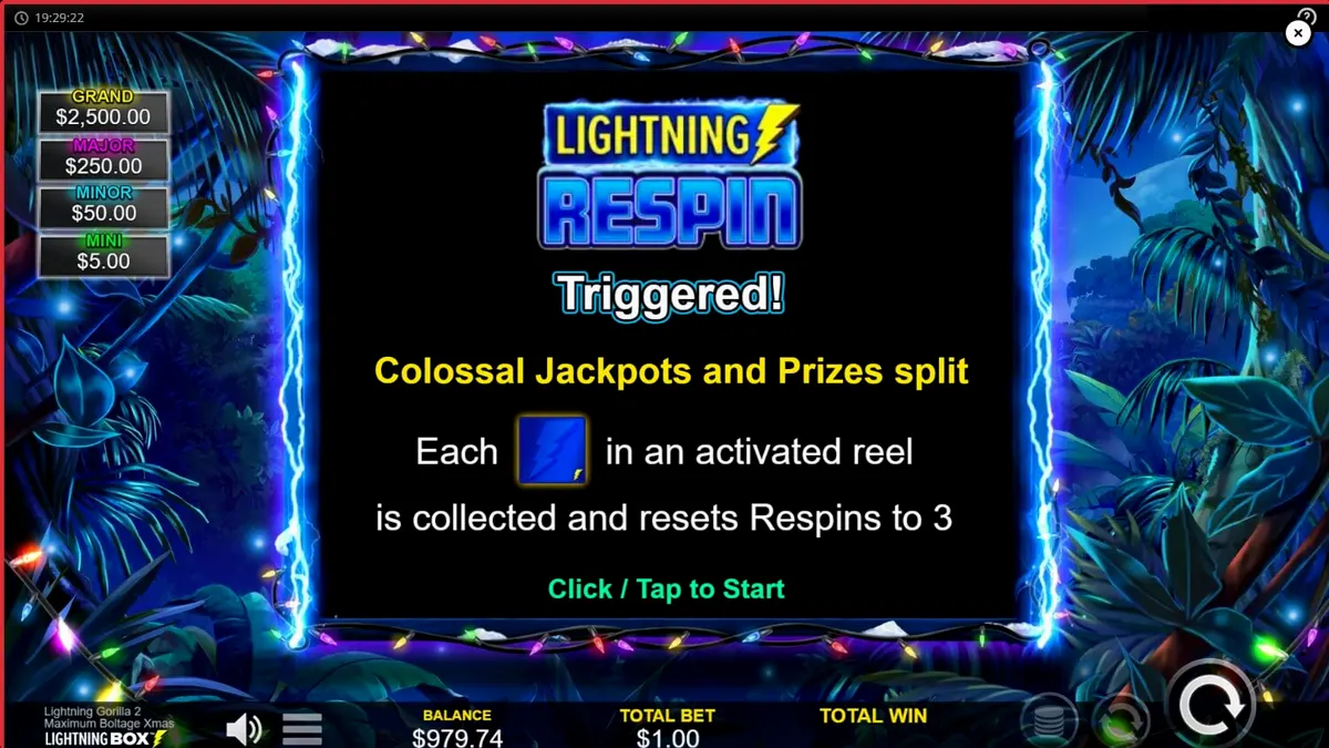 Tela do slot Lightning Gorilla 2 Xmas com elementos tropicais e natalinos