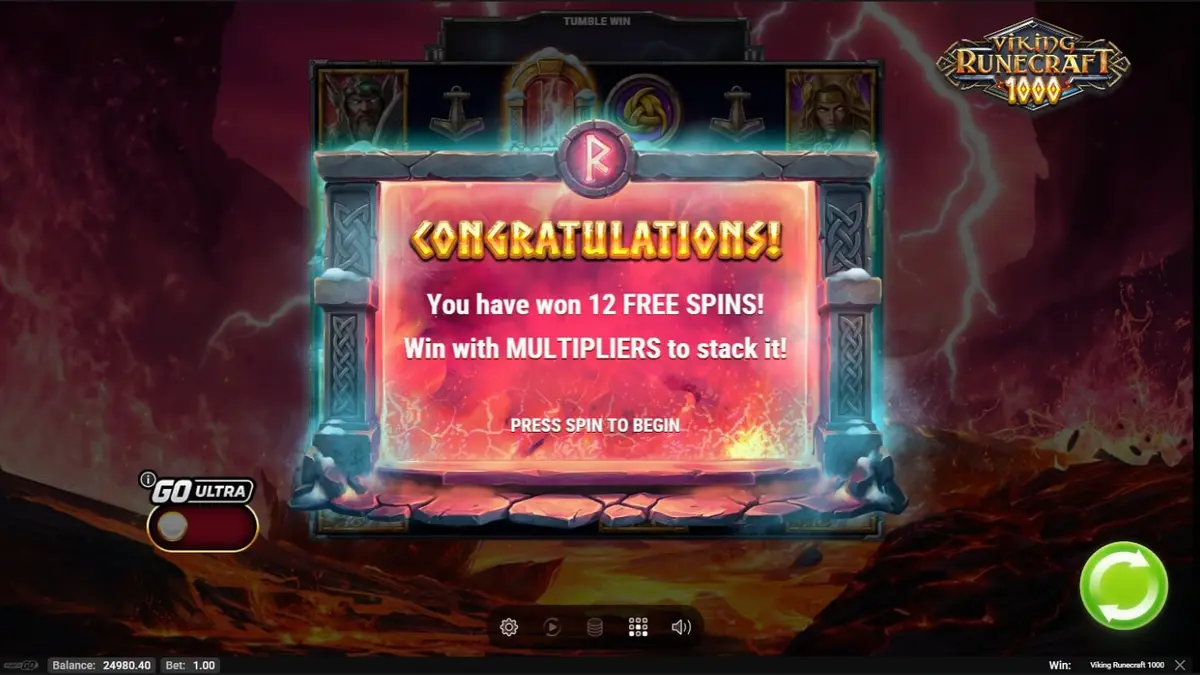 Viking Runecraft 1000 slot grid com símbolos nórdicos e deuses