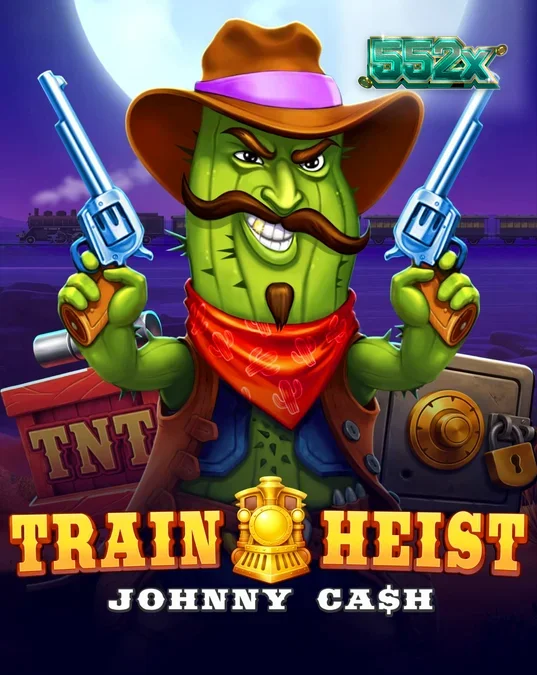Interface do slot Train Heist Johnny Cash com tema de Velho Oeste e símbolos de moedas.
